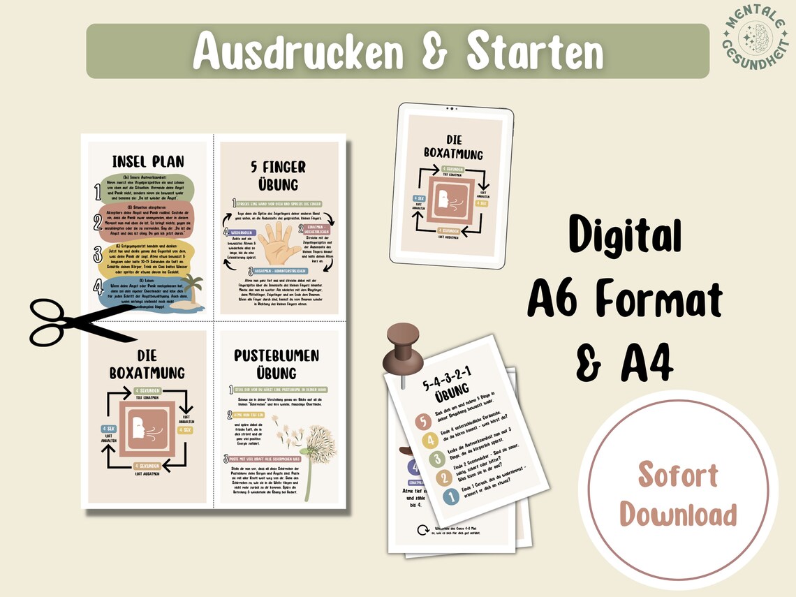 Notfallkoffer Angst & Panik Therapie Karten, Poster Coaching Vorlagen Mentale Gesundheit
