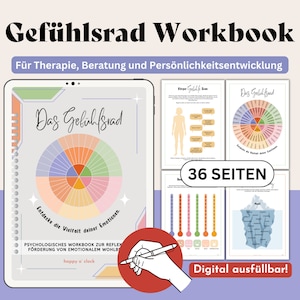 Emotion Wheel Therapy Workbook digital Emotion Regulation Reflection Tools Psychotherapy Counseling Coaching Mental Health German PDF