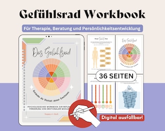 Emotional Wheel Therapy Workbook digital Emotion Regulation Reflection Tools Psychotherapy Counseling Coaching Mental Health German PDF