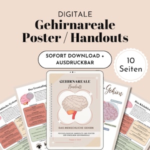 Brain areas psychoeducation therapy poster for psychotherapy occupational therapy counseling coaching digital therapy material template German PDF