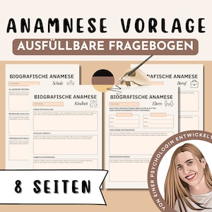 Anamnese Questionnaire Therapy Template German for Psychotherapy Occupational Therapy Coaching Tools Health Psychology PDF Anamnesebogen Questions CBT