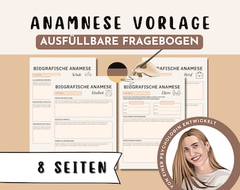 Anamnese Questionnaire Therapy Template German for Psychotherapy Occupational Therapy Coaching Tools Health Psychology PDF Anamnesebogen Questions CBT
