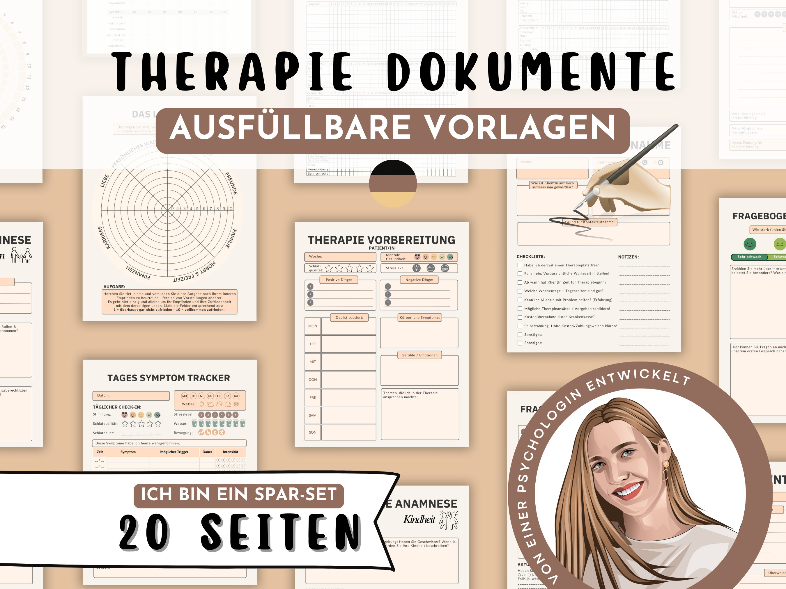 Therapy Templates Psychotherapy Material German for Therapist Psychotherapist Occupational Therapy Coaching Tools Health Psychology PDF Protocol