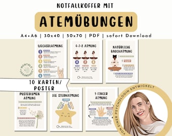 Notfallkoffer mit Atmenübungen gegen Angst, Panik & Stress  · Entspannung · Psychologie · Therapie Karten, Poster · Psychotherapie DBT, CBT