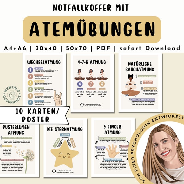 Notfallkoffer mit Atmenübungen gegen Angst, Panik & Stress  · Entspannung · Psychologie · Therapie Karten, Poster · Psychotherapie DBT, CBT