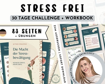 Stress Journal digital download PDF Relaxation gift for women Self-love Mindfulness Meditation Breathing techniques Mental health Stress reduction