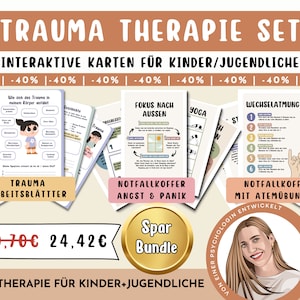 トラウマ療法子供心理療法ドイツ語、トラウマ療法カード、恐怖、怒り、PTSD のための子供向けの療法資料、緊急キット DBT スキル
