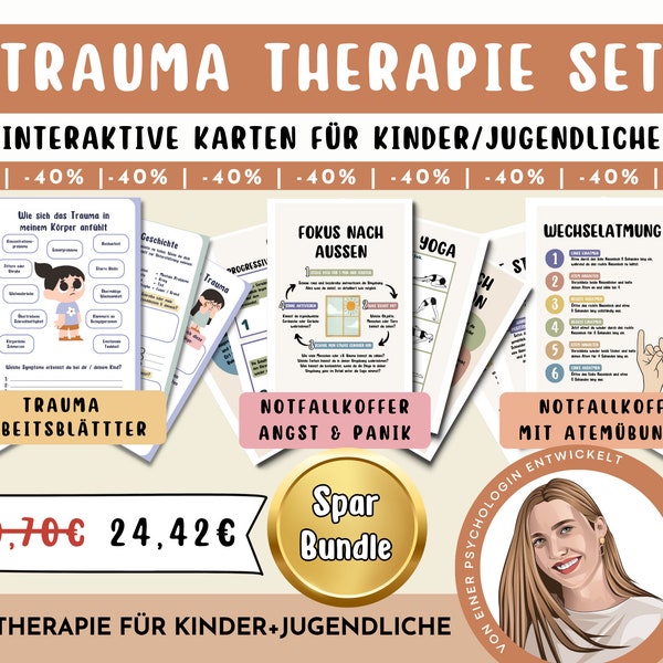 Trauma Therapie Kinder Psychotherapie deutsch, Traumatherapie Karten, Therapiematerial Kind bei Angst, Wut, PTBS, Notfallkoffer DBT Skills