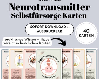 Glückshormone Selbstfürsorge Therapie Karten für Psychotherapie Ergotherapie Beratung Coaching Persönlichkeitsentwicklung Coping Skills PDF