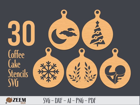 30 Coffee & Cake Stencils Template SVG Files for Laser Cut on