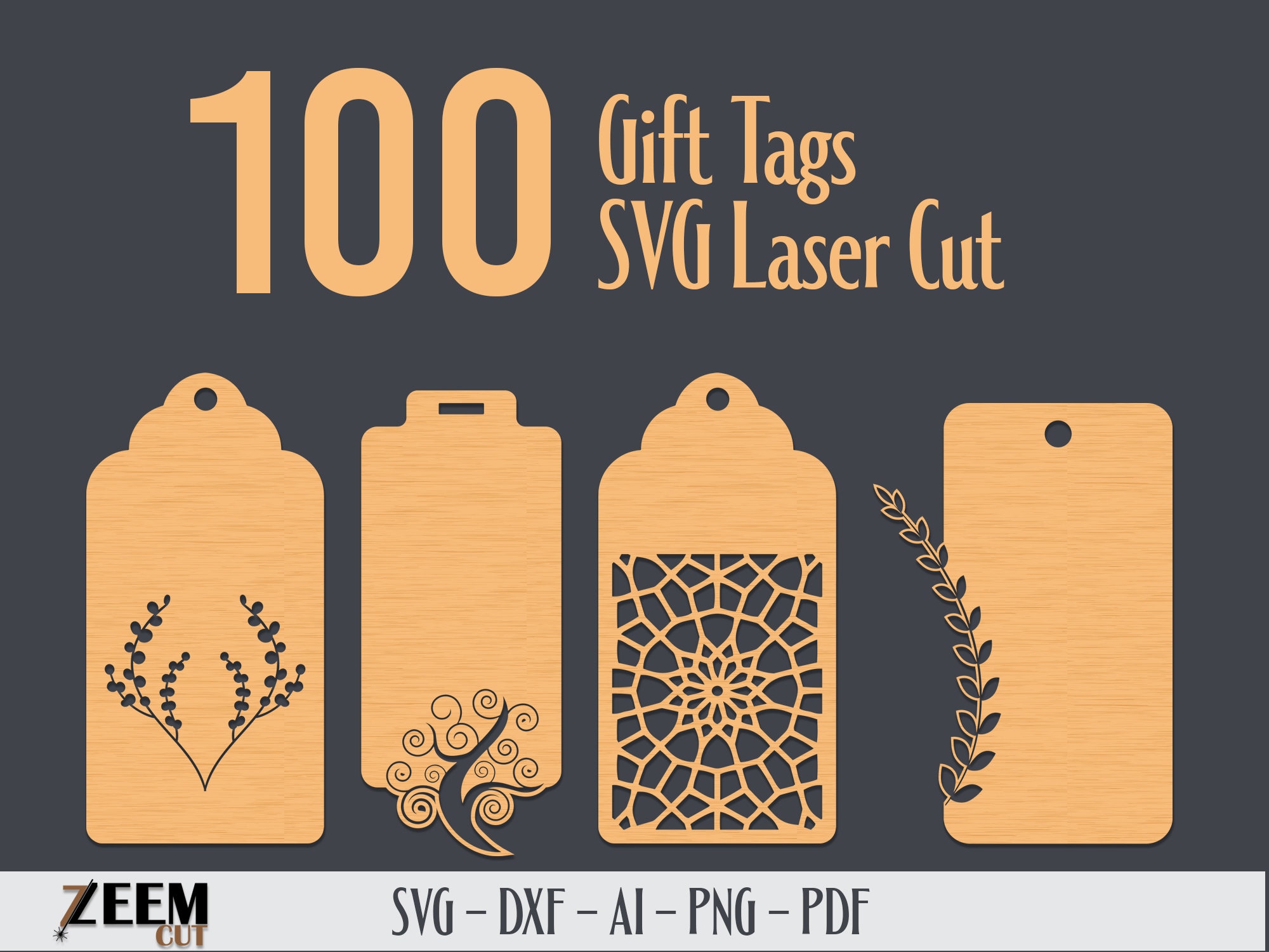 100 Gift Tags Laser Cut SVG Files Template for Glowforge, CNC Routing ...
