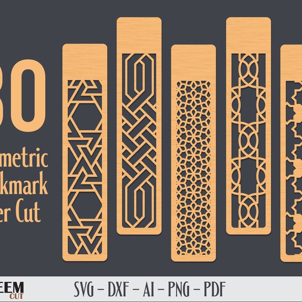 30 modèle de fichiers SVG découpés au laser de marque-page géométrique pour Glowforge, routage CNC et autres machines de découpe laser, modèles de marque-page DXF