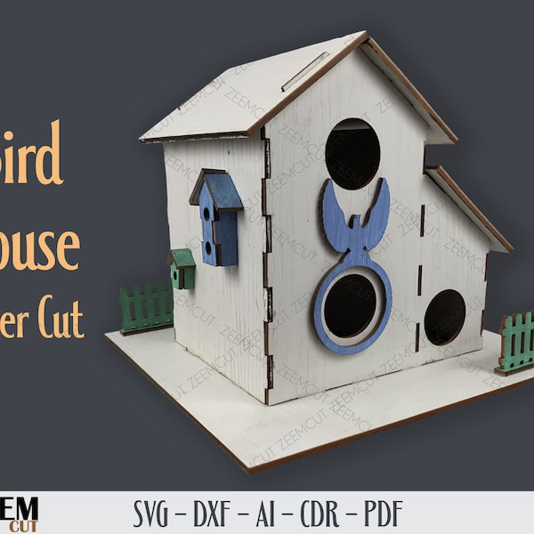 Bird House SVG Laser Cut Files Template for Glowforge, CNC Routing and Other Laser Cutting Machines, dxf, svg, ai cdr bird house cnc files