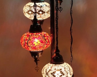 Mosaic Floor Lamp Oriental Moroccan Turkish Floor Lamp 5L Glass Balls Multicolored Floor Lamp