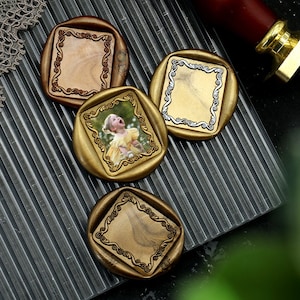 Sello de cera con cabeza de cobre sellada con cera de borde Vintage, sello personalizado, invitación de boda, sello de cera personalizado