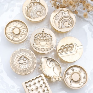 Serie de postres, sello en relieve, cabeza de cobre/patrón de macarrón de pastel de donut, cabeza de cobre lacada/sello de cera decorativo en relieve