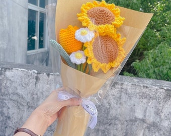 Mother's DayEaster gift Crochet Sunflower Bouquet - Handmade Knitted Sunflowers