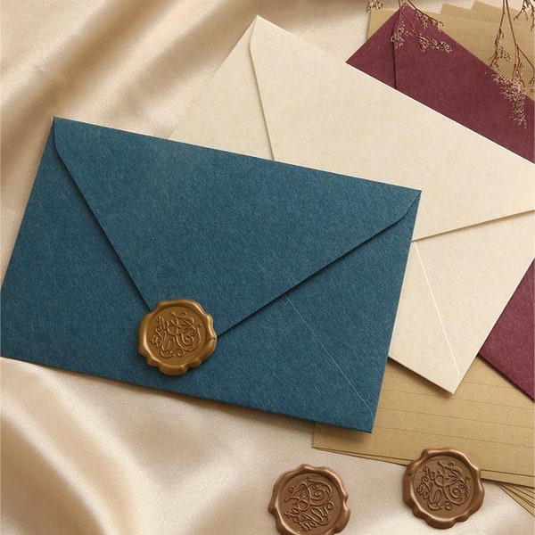 enveloppe vintage Enveloppe en papier kraft lin, faire-part de mariage carte postale de haut niveau, cachet de cire