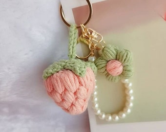 Mother's DayEaster gift Crochet Keychain - Strawberry with Little Pearl -Handmade-Red strawberry and Pink strawberry