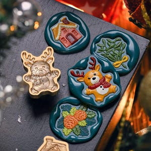 Alien Relief Weihnachtsserie, Siegel personalisierbar, Rentier Schneeflocken, Einladungskarte Wachssiegel Siegel