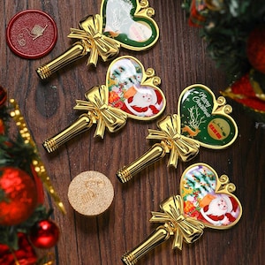 Alça de selo de cera para decoração de Natal, alça de resina de amor com selo de laca de fogo, alça de selo de cera de cabeça de rena de Papai Noel