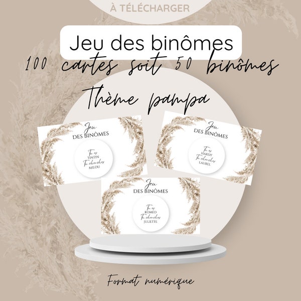 JEU DES BINÔMES / Jeu binômes mariage / Animation mariage / Étiquettes binômes / prêt à imprimer / Mariage champêtre - pampa / à télécharger