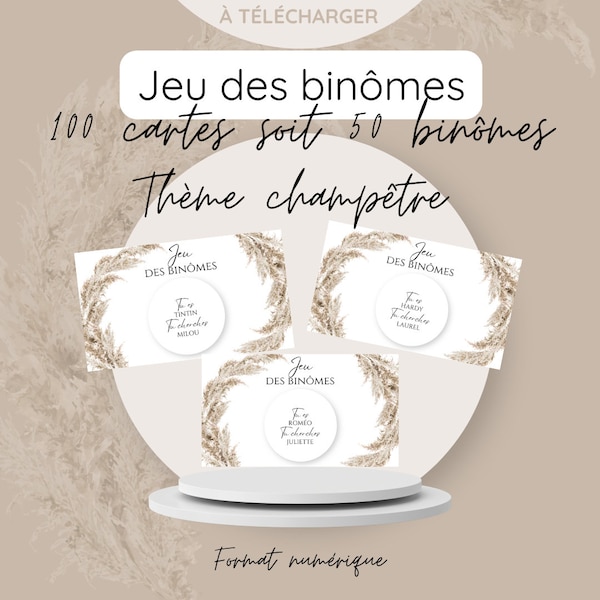 JEU DES BINÔMES / Jeu binômes mariage / Animation mariage / Étiquettes binômes / prêt à imprimer / Mariage champêtre  / à télécharger