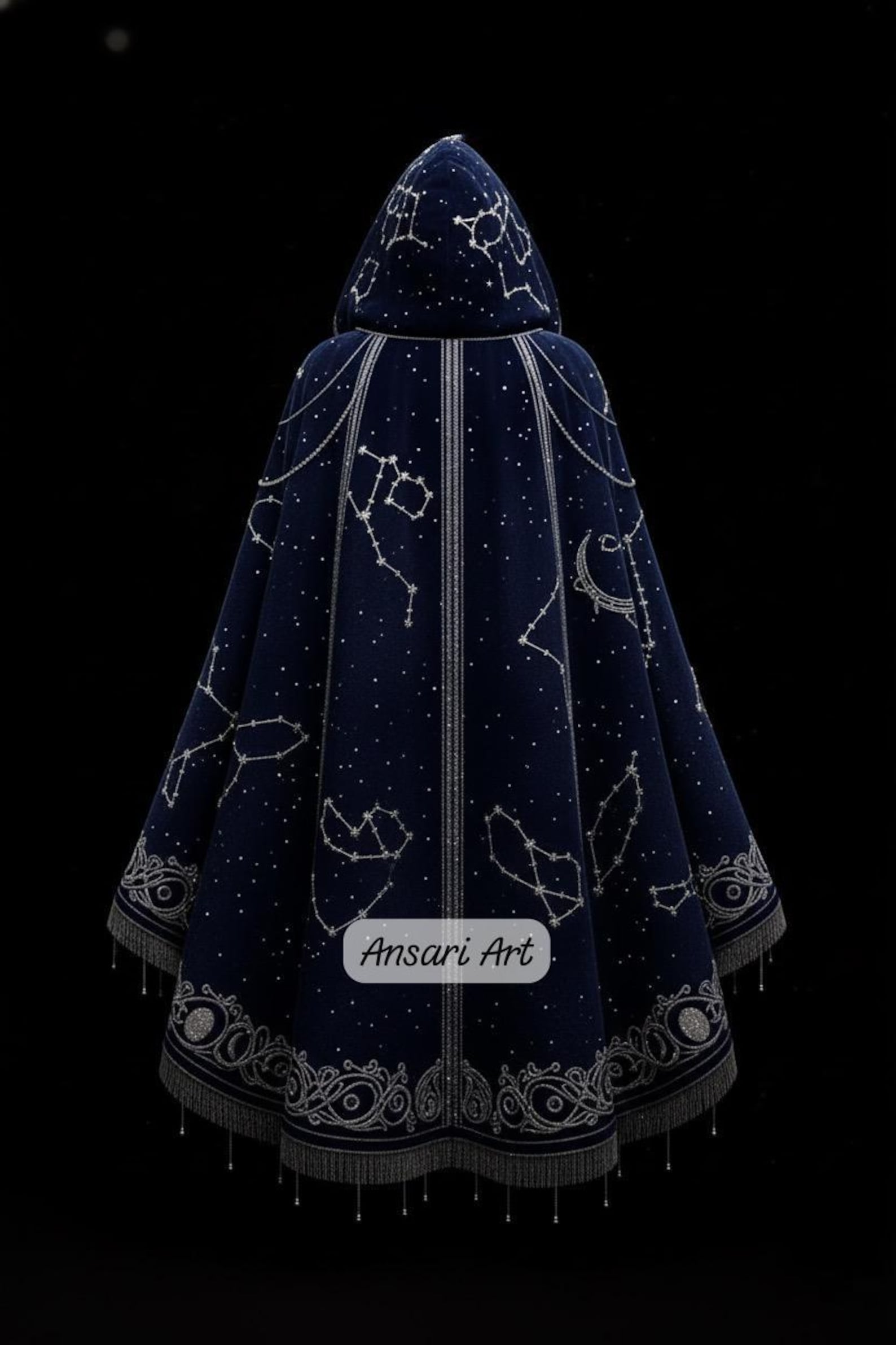 Luxury Celestial Hooded Cloak, Deep Blue Velvet Starlight Robe, Gothic ...