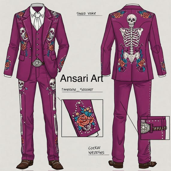 Tenue Western Homme Brodée Style Cow-boy - Taille M, 100% Coton - Neuf Avec étiquettes, Personnalisable