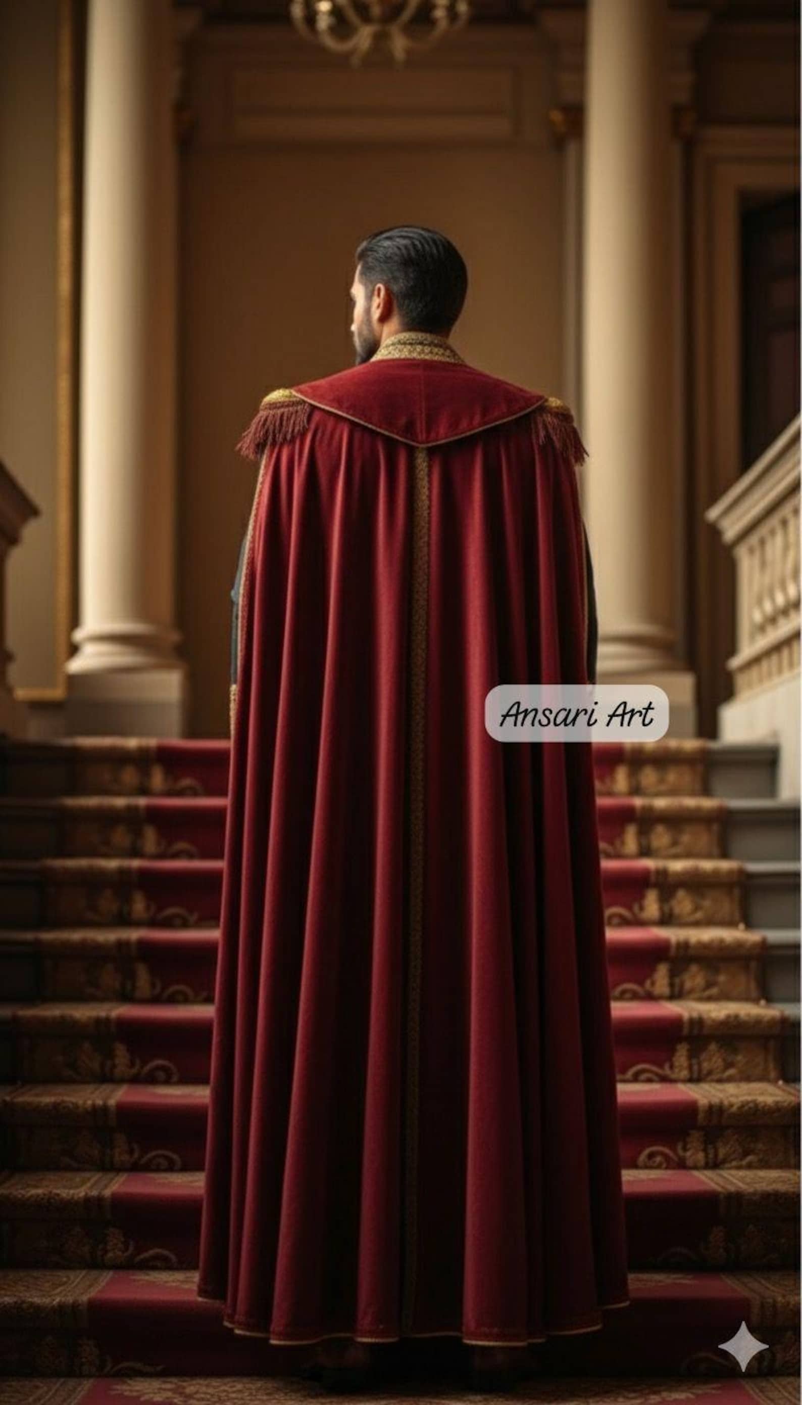 Royal Prince Costume Men, Black and Gold Embroidered Tunic, Red Velvet ...