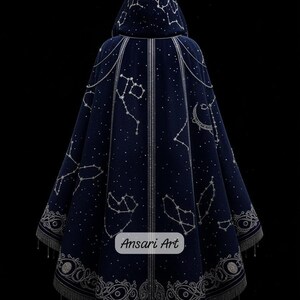 Luxury Celestial Hooded Cloak, Deep Blue Velvet Starlight Robe, Gothic ...