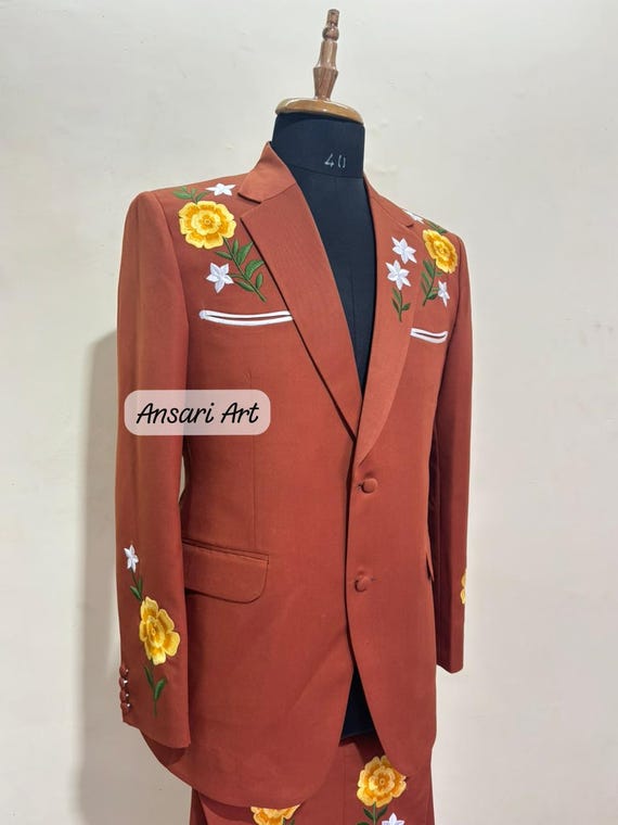 Terracotta Western 2pc Suit With Marigold Embroidery | Rust Orange