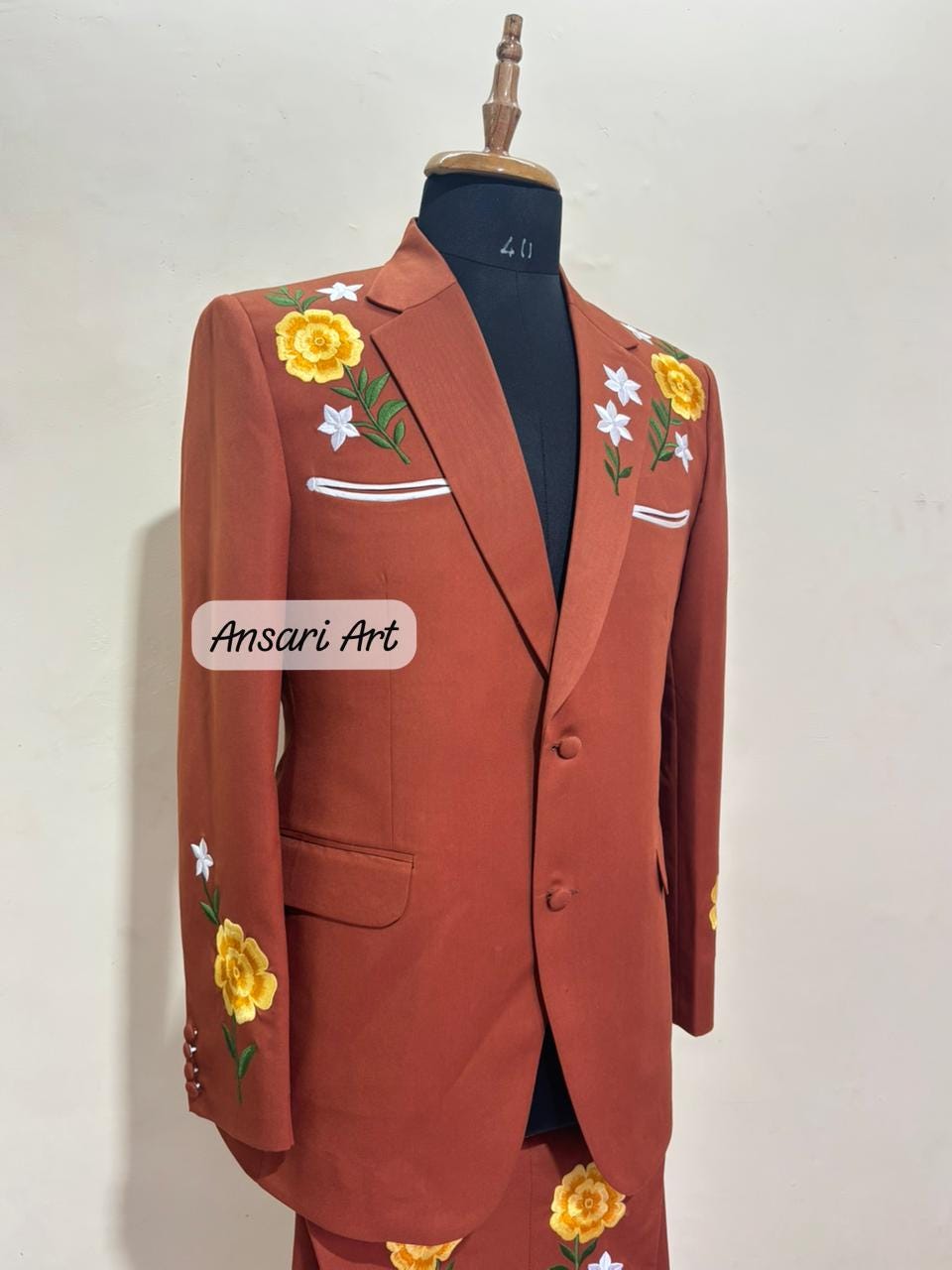 Terracotta Western 2pc Suit With Marigold Embroidery | Rust Orange