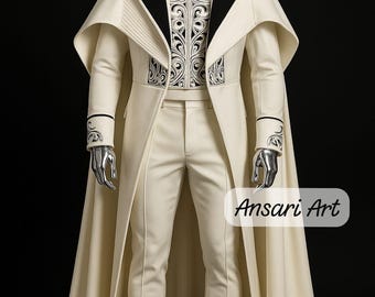 Traje de novio de lujo color crema con detalles bordados y capa / Esmoquin de boda regio para hombres / Traje formal a medida”