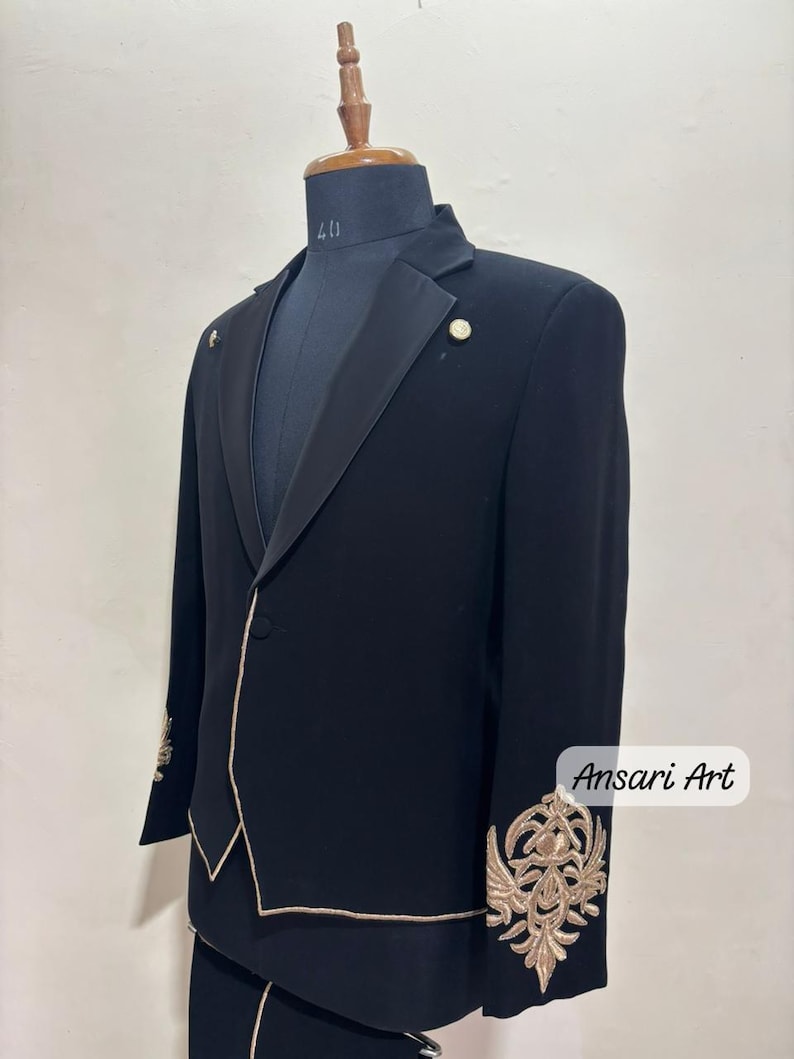 Royal Prince Costume Men, Black and Gold Military Suit, Fantasy King ...
