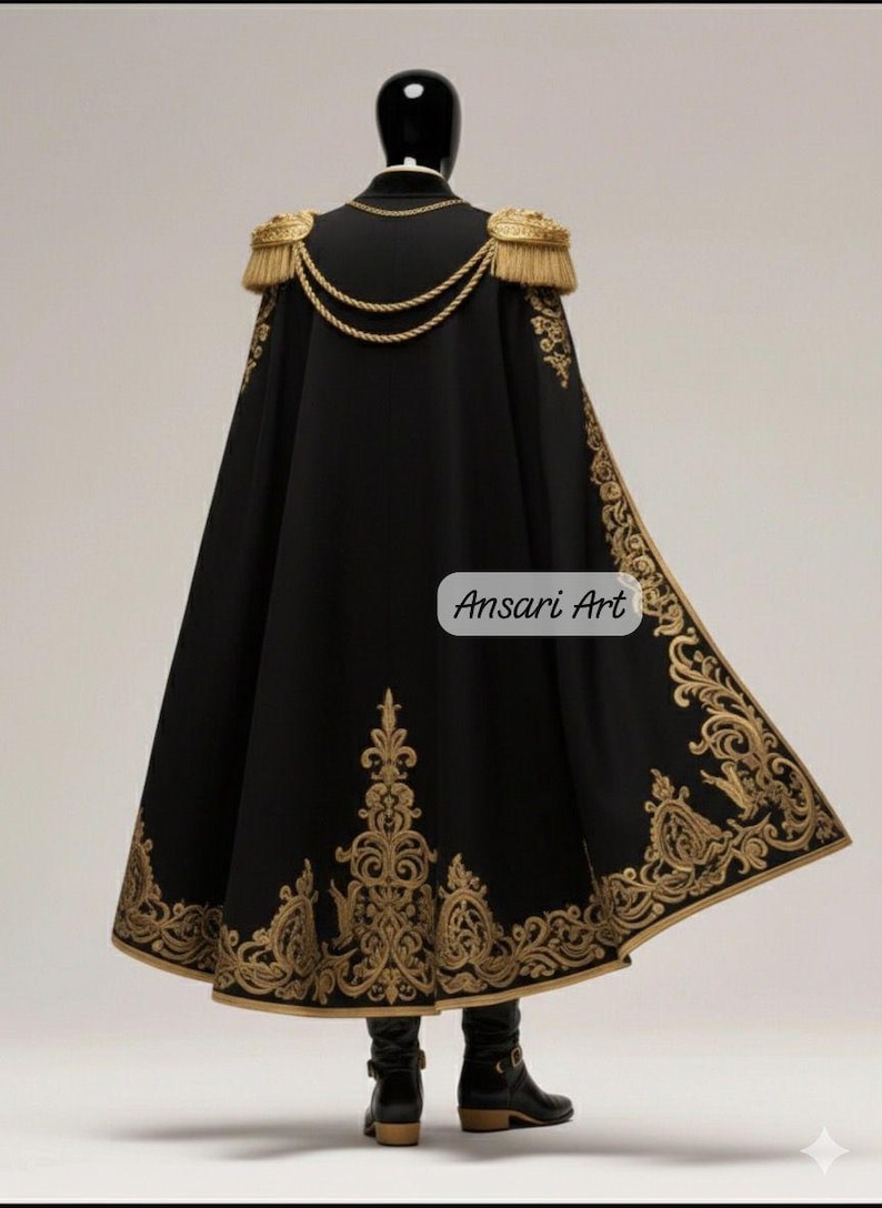 Royal Prince Costume Men, Black and Gold Military Suit, Fantasy King ...