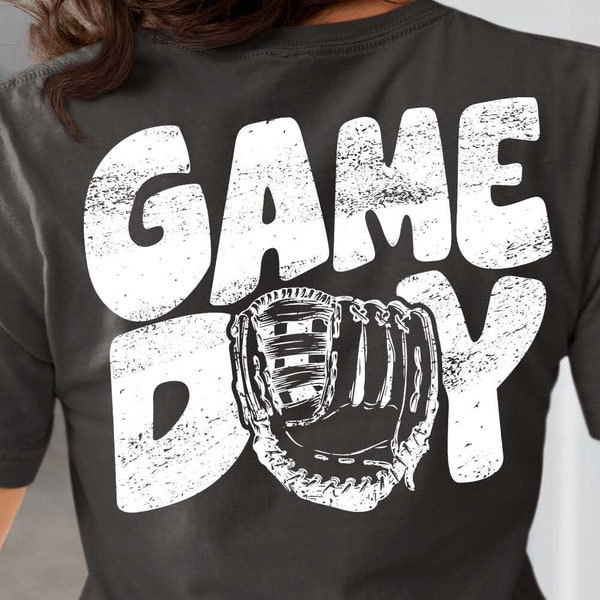 Distressed Game Day Baseball glove Softboal T-Boal Png Design for Shirt Sublimation. Team, Mascot, Pride Sport Digital Download White