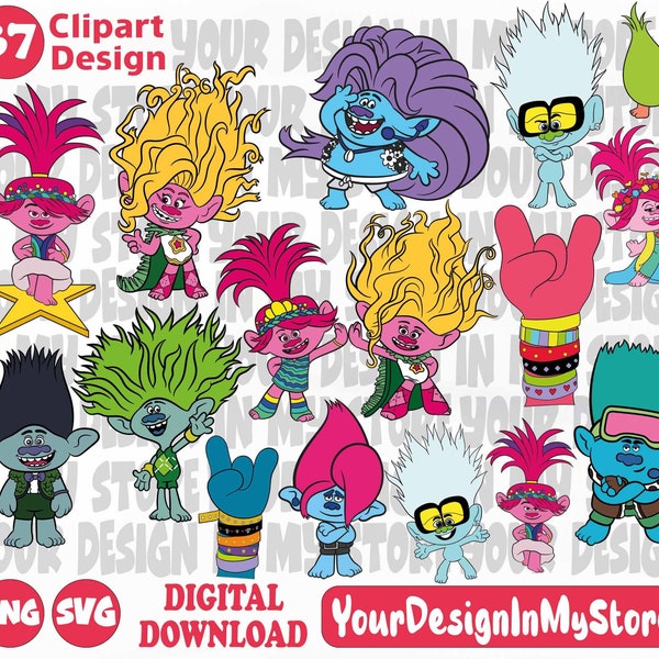 37 Bundle Clipart Trolls  Png and SVG Birthday trolls 3 design. Birthday Layered Items SVG Cut file for cricut Gift Birthday.