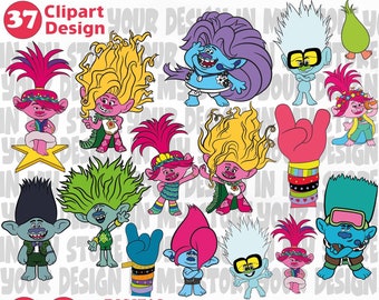 37 Bundle Clipart Trolls  Png and SVG Birthday trolls 3 design. Birthday Layered Items SVG Cut file for cricut Gift Birthday.