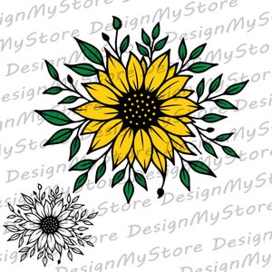 Sunflower PNG SVG, Boho Floral Design for T-Shirts, Sublimation Clipart, Sunflower Digital Download for Cricut, Summer Shirt Design