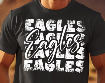 White distressed Eagles png design for shirt. Go we are eagle mascot team digital download