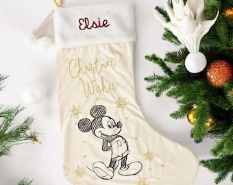 Personalised Disney Mickey Mouse Velvet Christmas Stocking | Custom Embroidered Christmas Gift | Newborn First Christmas Gift