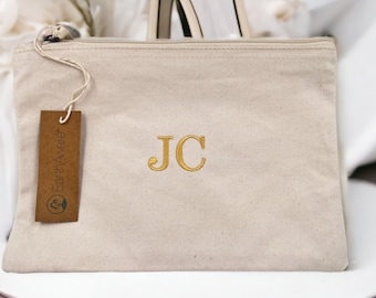 Personalised Embroidered Organic Makeup Bag | Accessory Bag | Gift for Her | Bridesmaid Gift | Cosmetic Bag with Initials