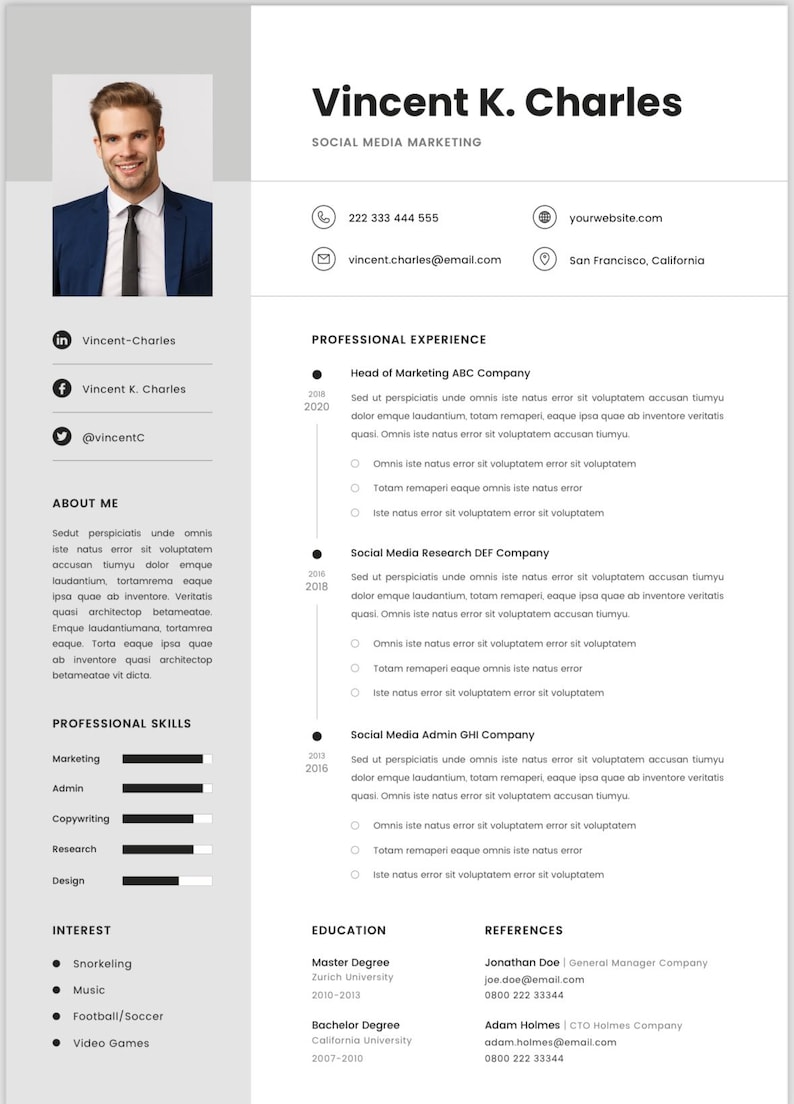 Minimalist Professional Resume Template CV 6 Pieces Word Indesign