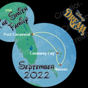 Imán personalizado de la puerta del camarote de Disney con mapa de ruta de crucero, Disney Cruise Line, DCL