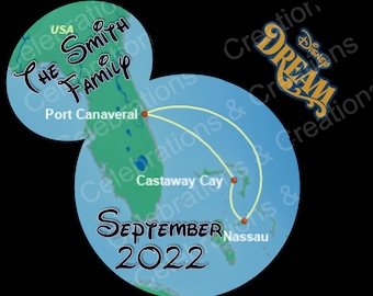 Personalised Disney stateroom door magnet with cruise route map, Disney Cruise Line, DCL