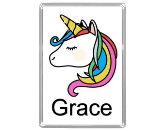 Personalised UNICORN Jumbo Size Acrylic Fridge Magnet/Refrigerator Magnet (Overall Size 9.7cm by 6.7cm)