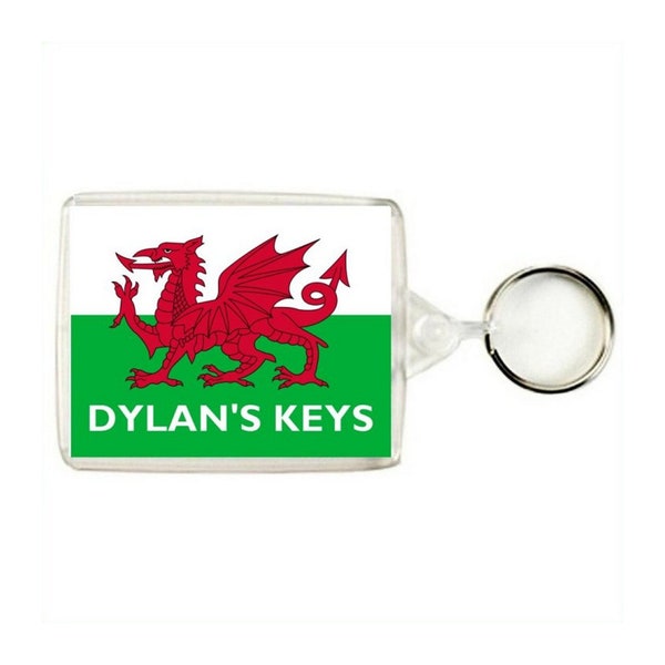 Personalised WELSH FLAG/Baner Cymru/Welsh Red Dragon/Y Ddraig Goch/Wales Keyring/Bag Tag