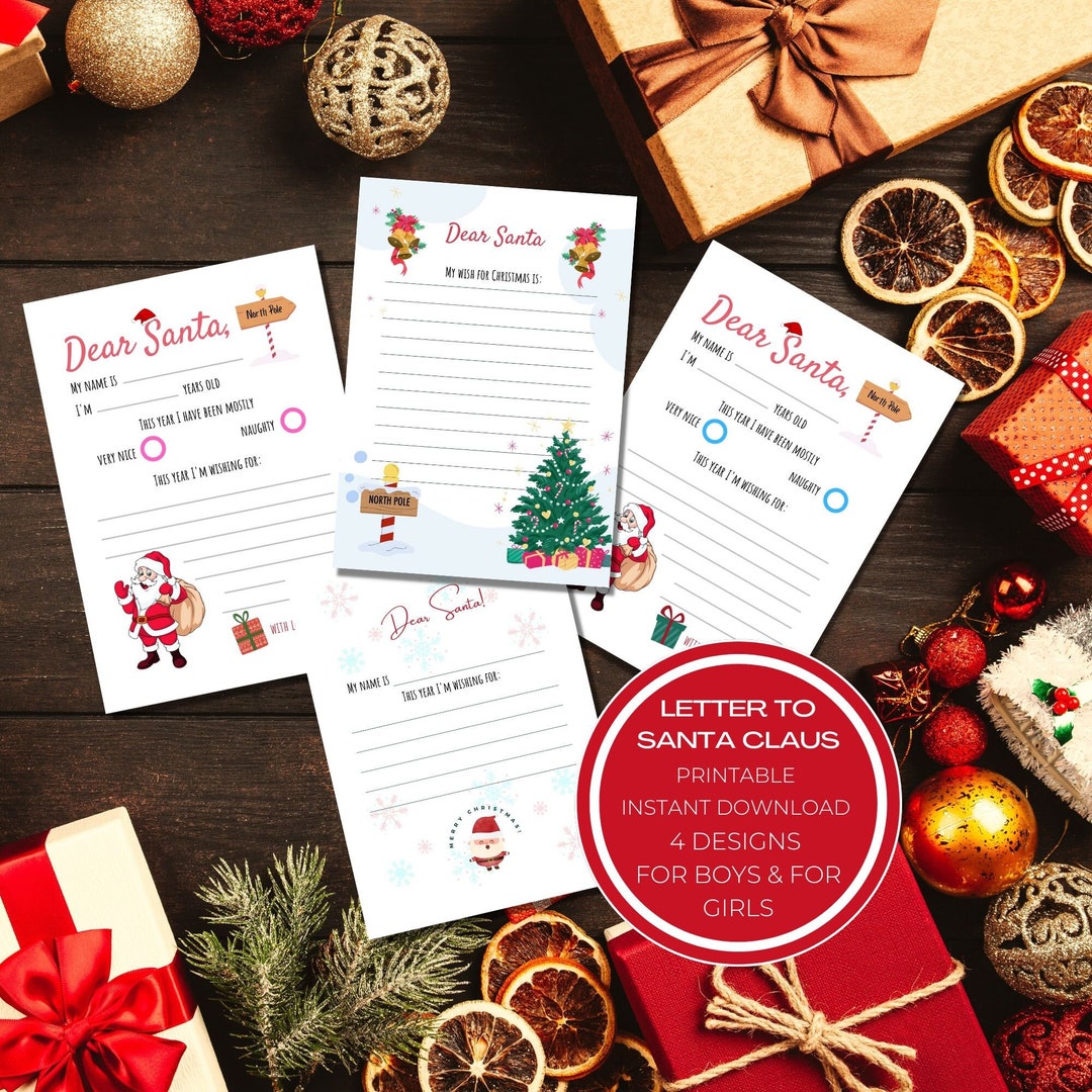 Santa Postcard Printable Letter to Santa Claus Dear Santa - Etsy