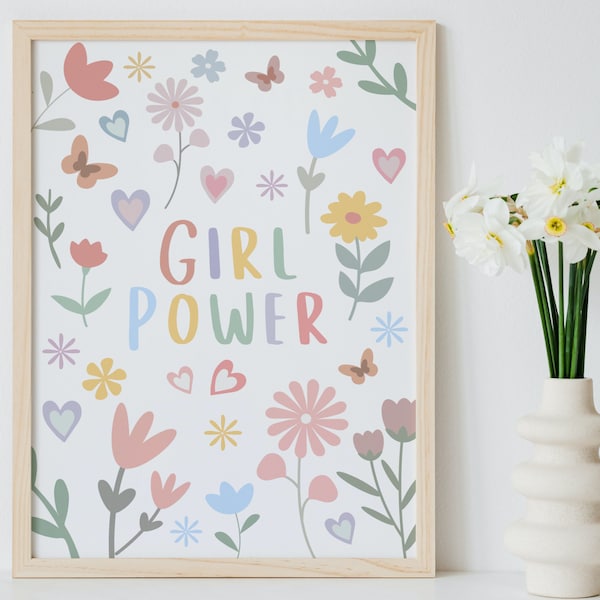 Girl power print, nursery print, nursery wall art, girl nursery print, kids bedroom art, girl wall art, wildflower print, playroom decor